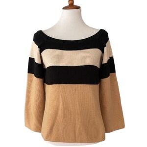 Sabo Skirt Beige Black Color-block Boat Neck Pullover Sweater Size XS